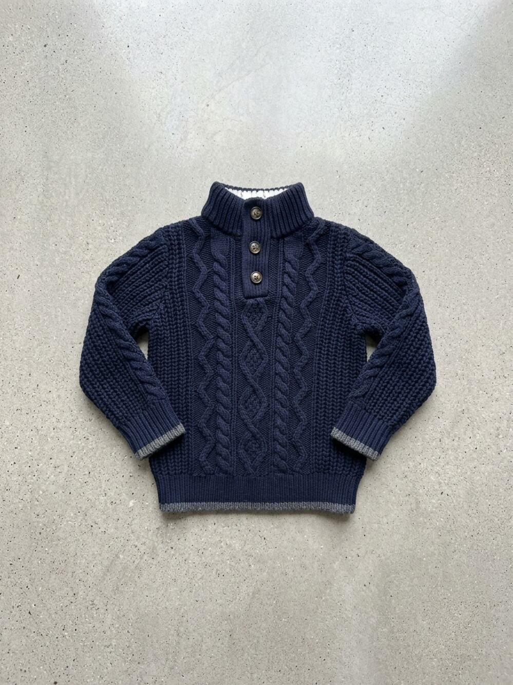 Baby Gap Sherpa Lined Cable Knit Navy Pullover Sweater 3T J0127